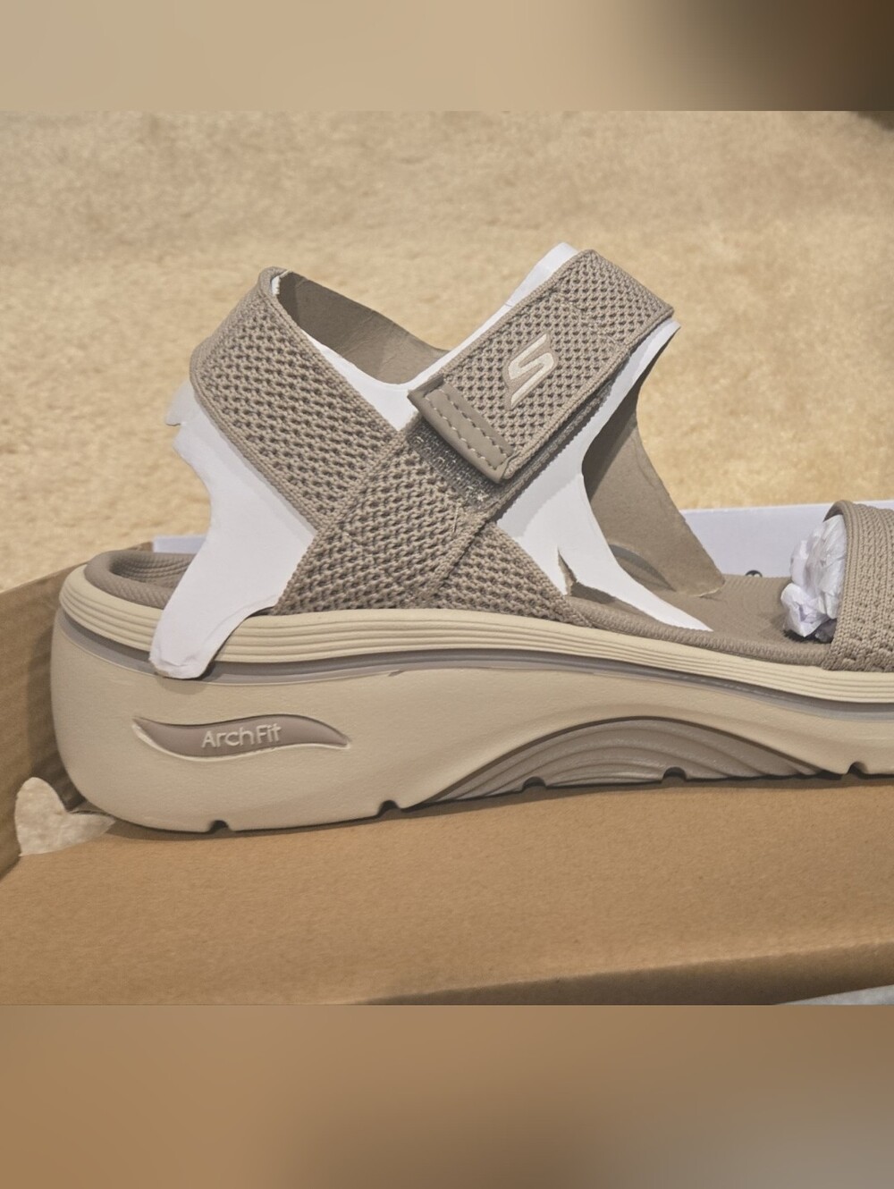 Skechers Neutral Beige Knit Strap Arch Fit Sandal - Picture 2 of 3